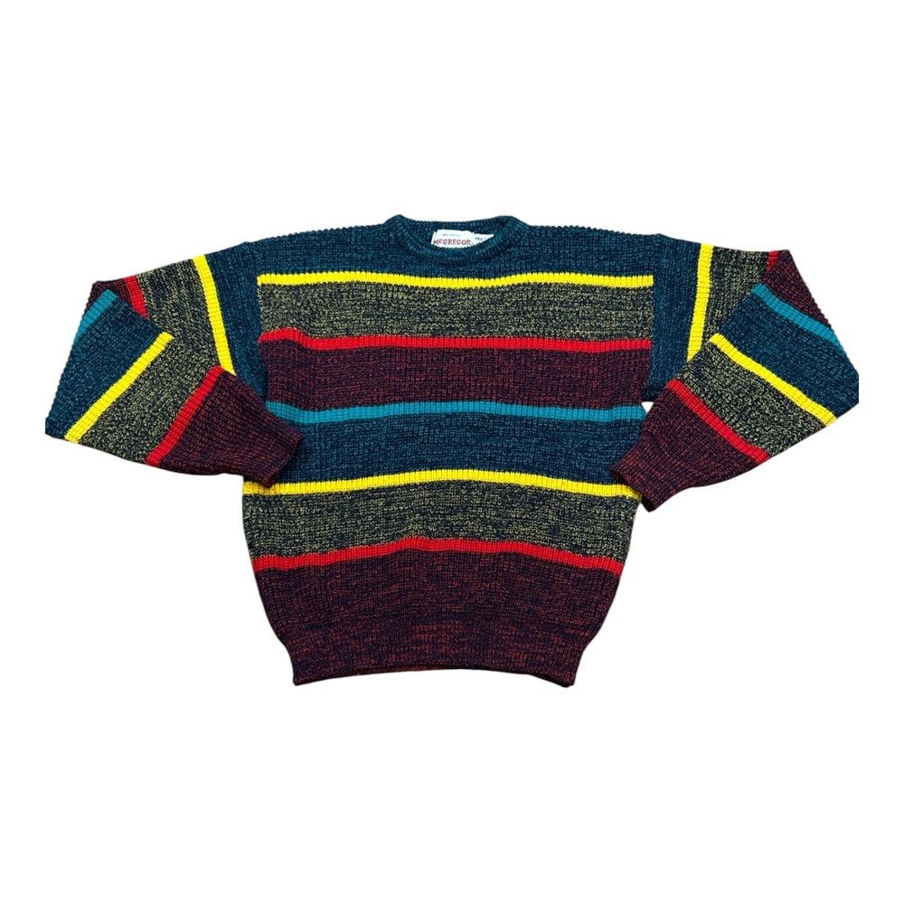 Vintage McGregor Mens Striped Crewneck Sweater Multi Color Marled Knit Medium